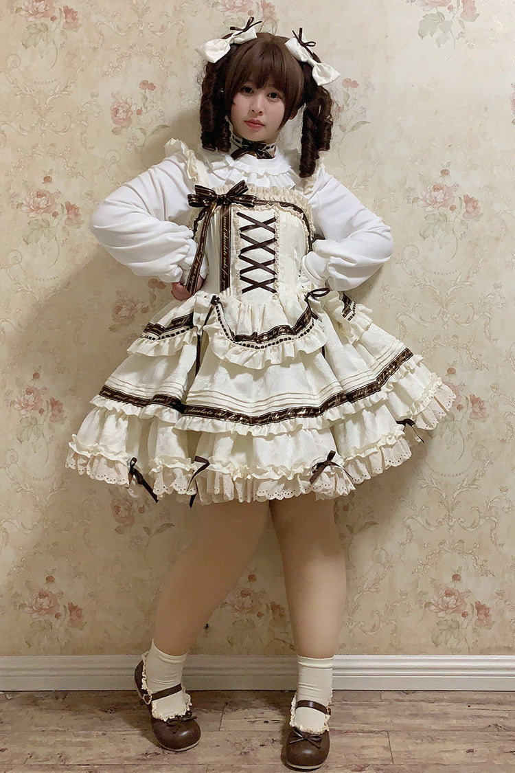 Ivory Chocolate Sleeveless Double-Layered Ruffle Bowknot Sweet Plus Size Lolita Jsk Dress