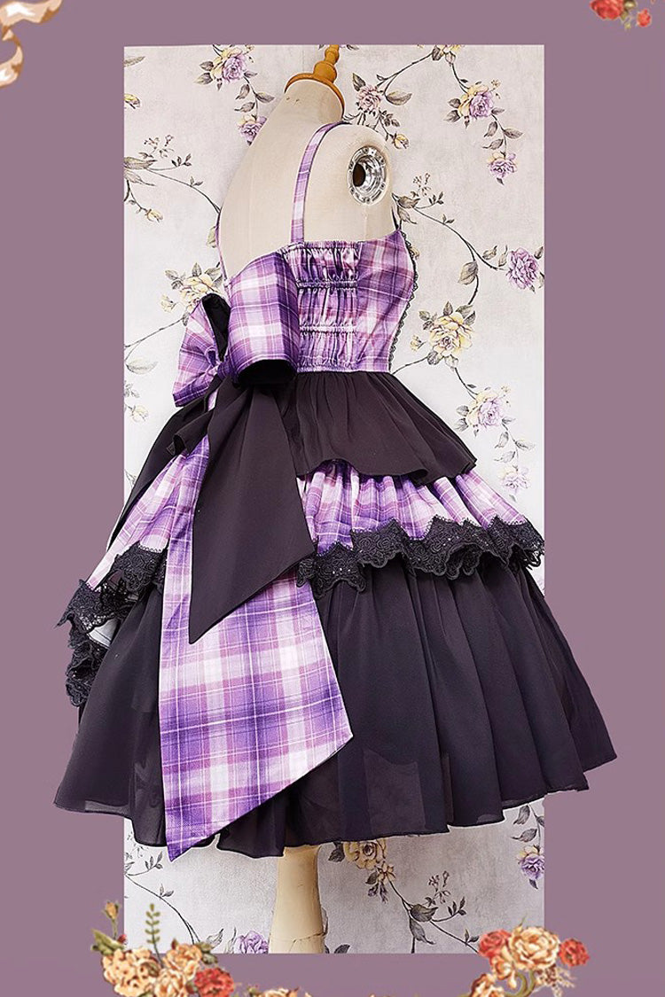 Multi-Color Triple-Layered Print Bowknot Lace Asymmetric Classic Vintage Lolita Dress 5 Colors