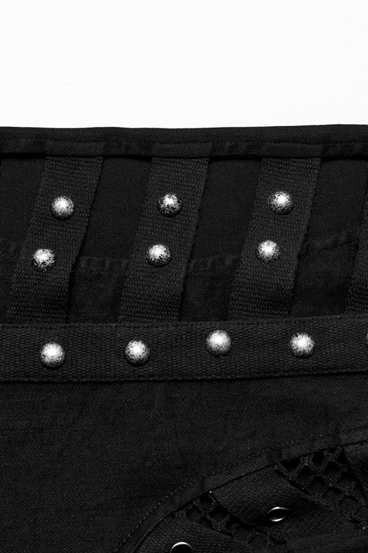Black Mesh Women's Punk Cutout Eyelet Jeans