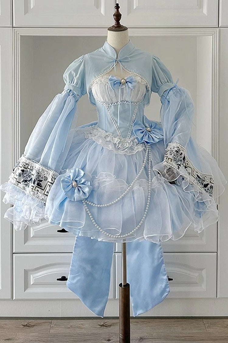 Blue Sleeveless Ruffle Hanayome Bowknot Lace Sweet Plus Size Lolita Jsk Dress 2 Versions