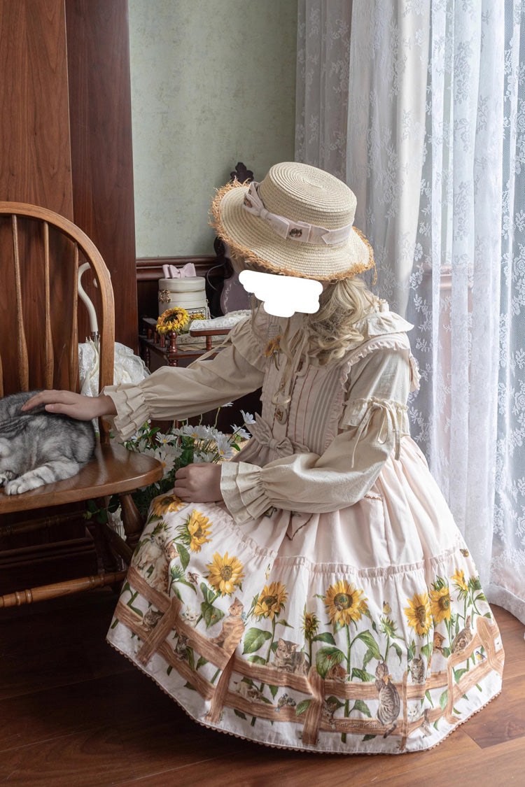 Cat and Sunflower Print Bowknot Sweet Lolita Jsk Dress 2 Colors