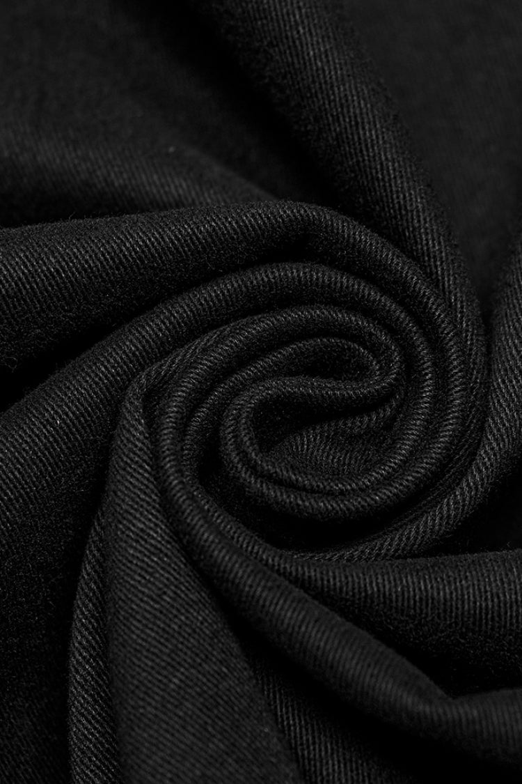 Black Lapel Collar Short Sleeves Stitching Men's Punk Blouse