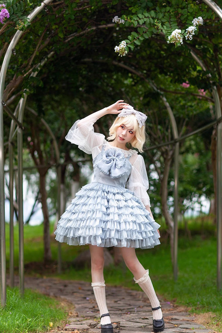 Multi-layer Plaid Print Ruffle Bowknot Sweet Lolita Tiered Dress 3 Colors