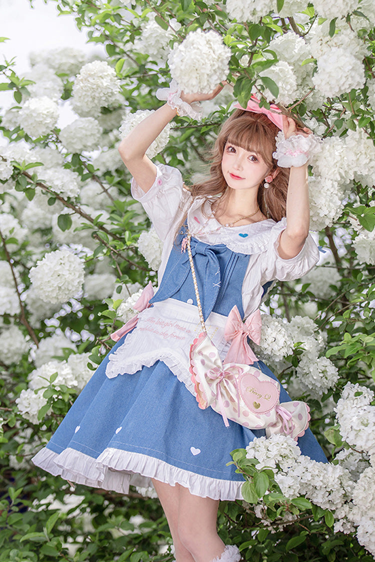 Blue [Cowboys Are Busy] Ruffle Bowknot Sweet Lolita Strap Dress