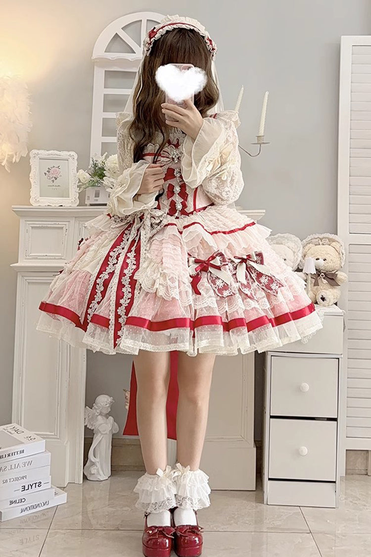Pink [Moonstone] Sleeveless Ruffle Embroidery Bowknot Lace Fishbone Sweet Princess Lolita Dress