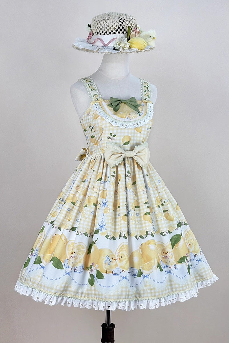 Yellow [Lemon Chicken] Print Ruffle Bowknot Lace Sweet Lolita Jsk Dress