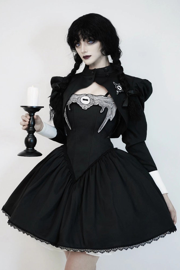 黒【デモンズアイ】ノースリーブフリルリボンゴスロリドレスショートバージョン