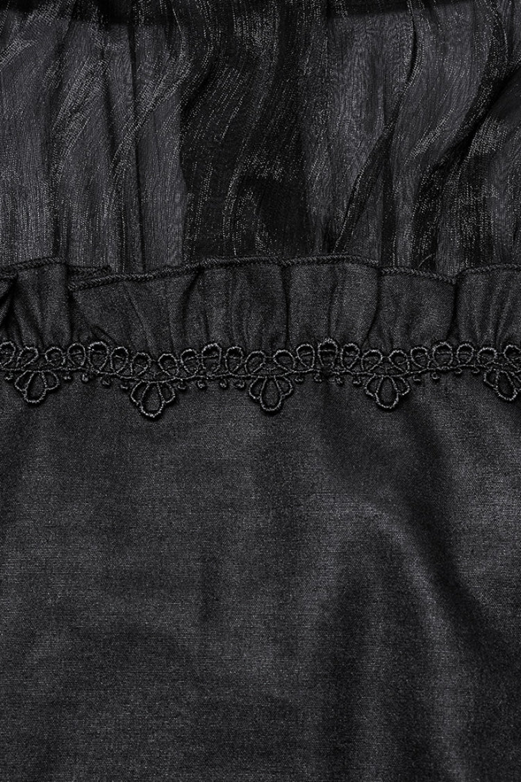 Black Long Sleeves Ruffle Sheer Mesh Women's Gothic Blouse