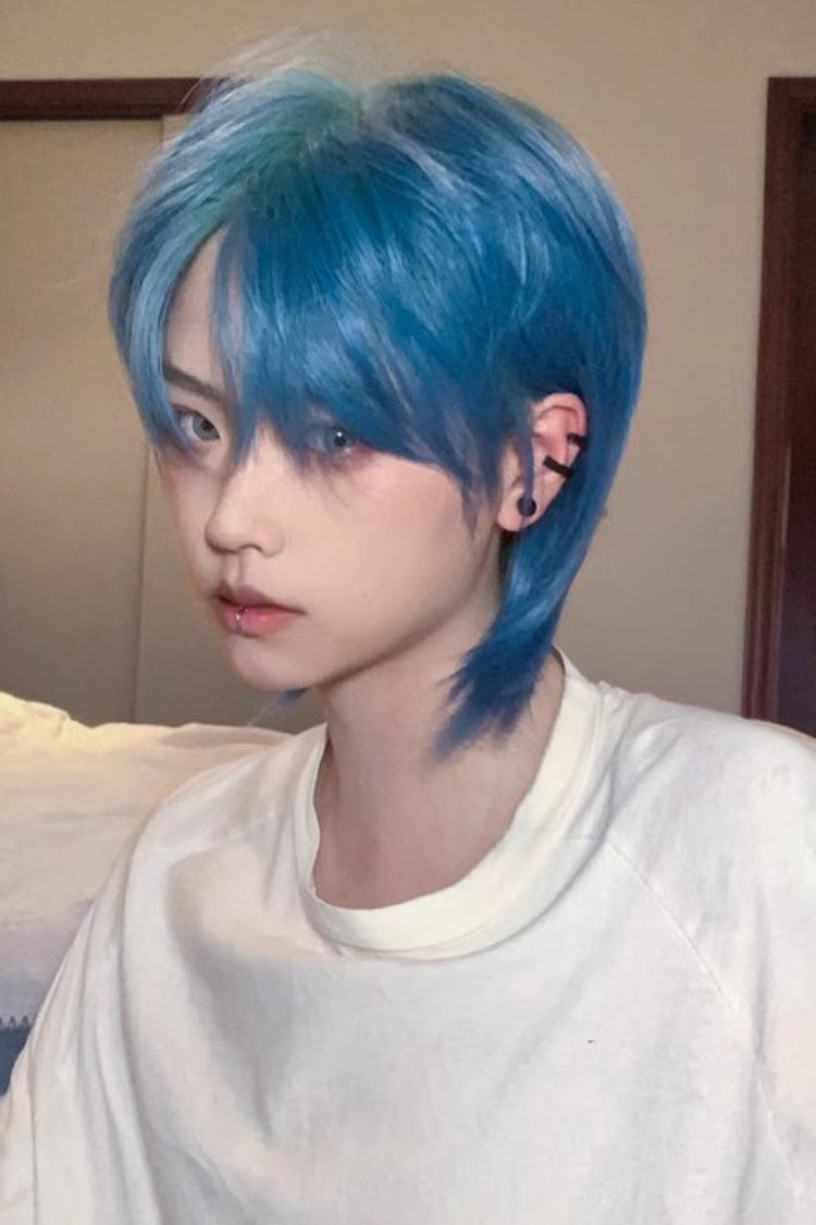 Blue/Green Gradient Natural Short Hair Medium Haircut Ouji Wig