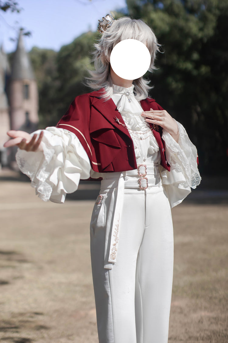 White [Day and Night Song] Long Sleeves Ruffle Ouji Gothic Lolita Skirt Pants