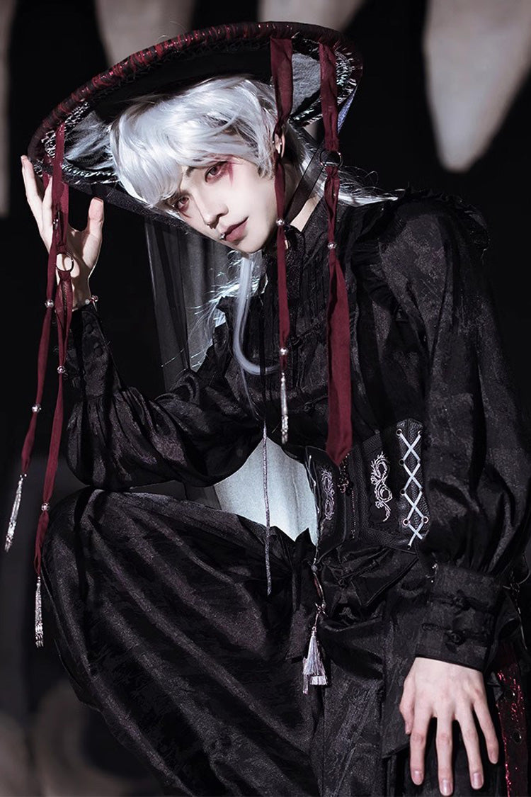 [Bone Dragon] Stand Collar Long Sleeves Ruffle Embroidery Ouji Fashion Classic Lolita Blouse 3 Colors