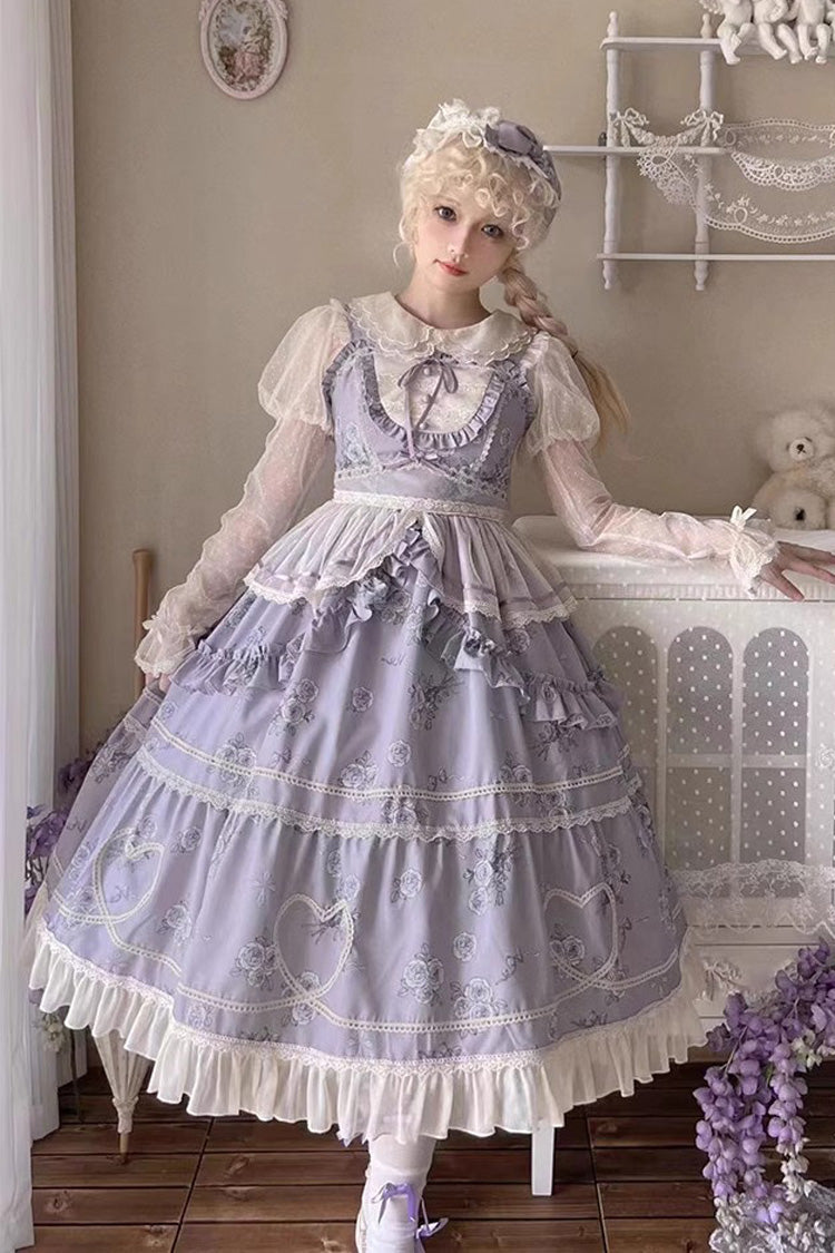 Psalm Rose Doll Collar Print Ruffle Sweet Lolita Jsk Dress 2 Colors