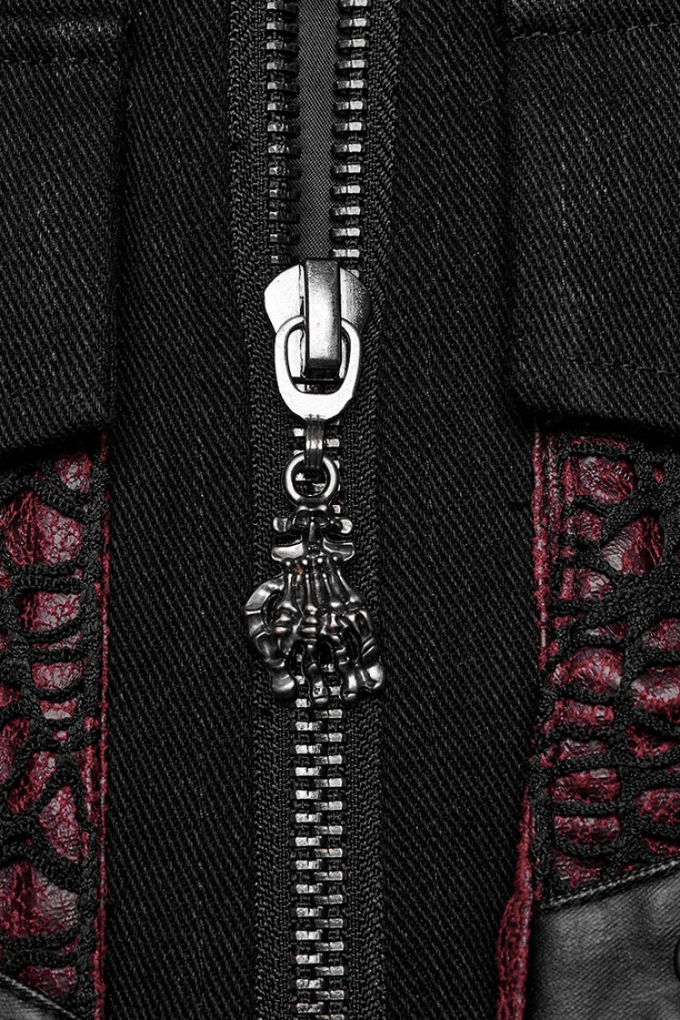 Black/Red Stand Collar Stitching Slim Men's Punk Vest