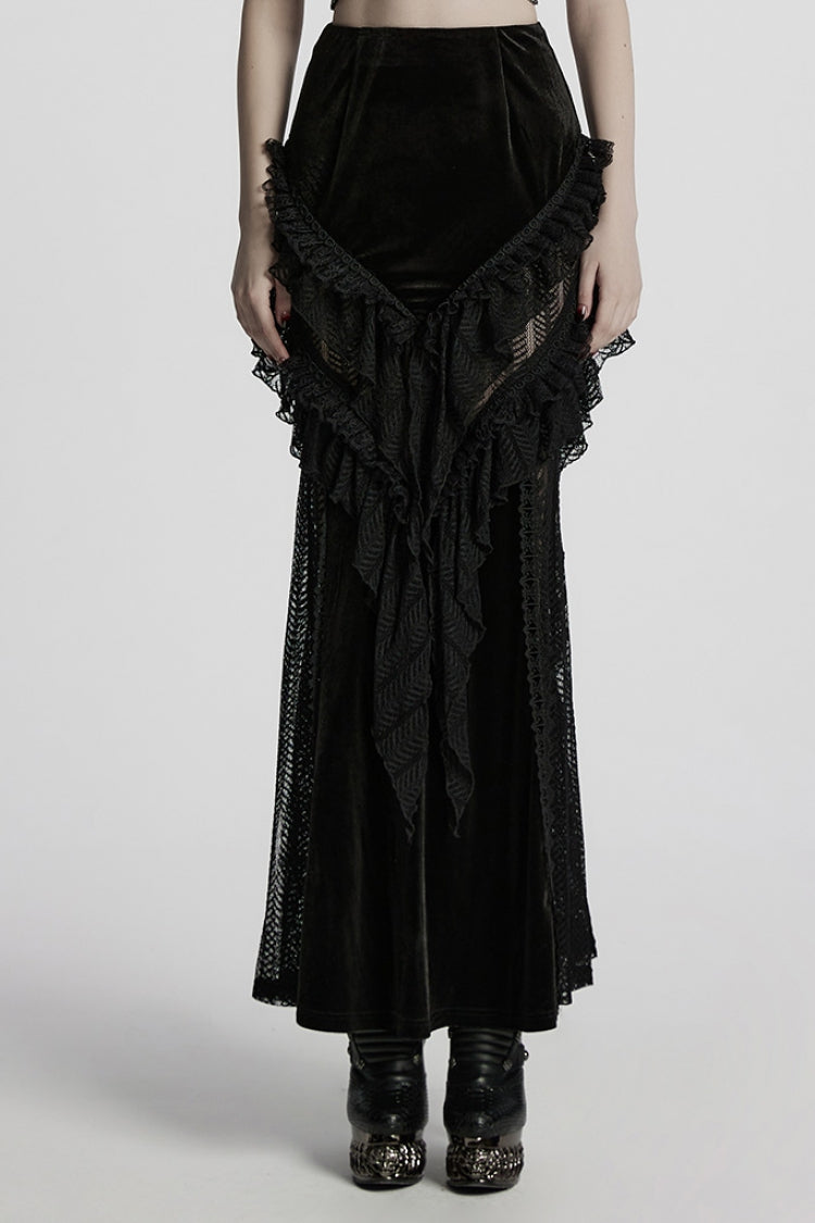 Black Ruffle Stitching Lace Women's Gothic Fishtail Skirt