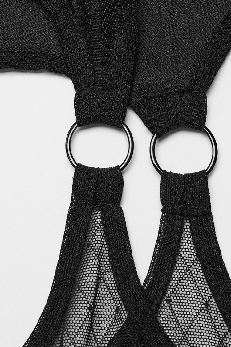 Black Lace-Up Ring Sheer Women's Steampunk Leggings