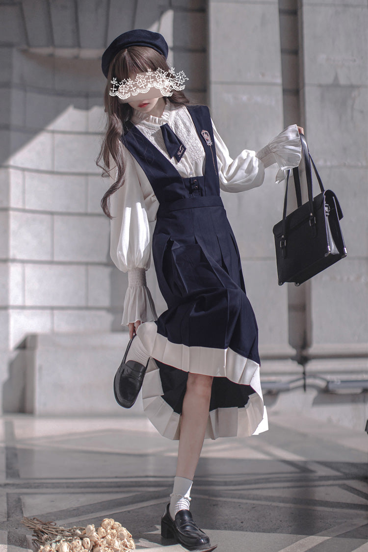 Blue Sleeveless Classic College Style Elegant Lolita Jumper Dress