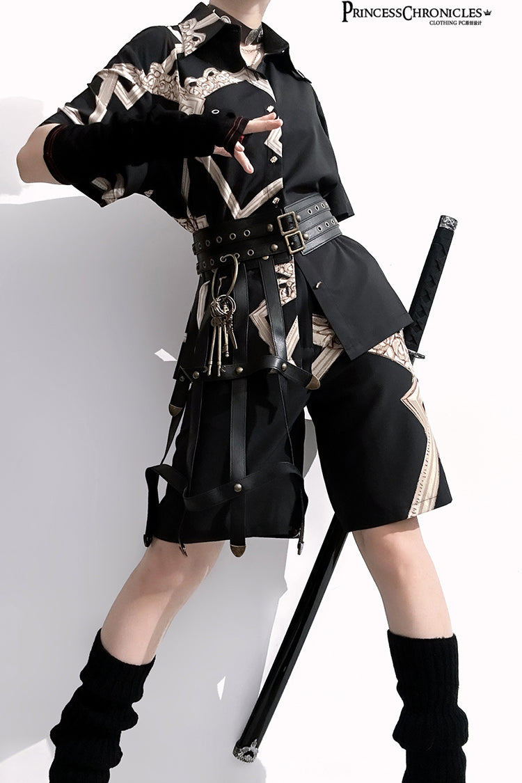Black [Dream Void Mirror] Print Ouji Fashion Prince Handsome Lolita Shorts
