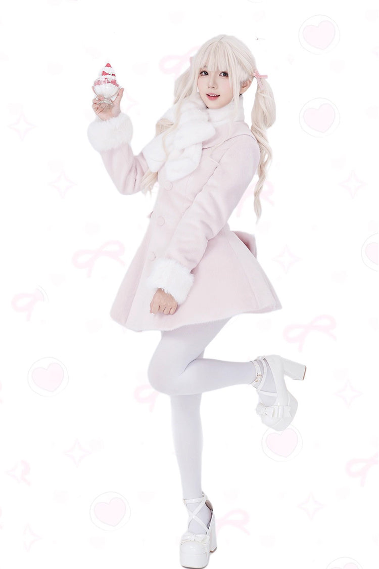 [First Love] Long Sleeves Faux Fox Fur Autumn Winter Wool Sweet Lolita Coat