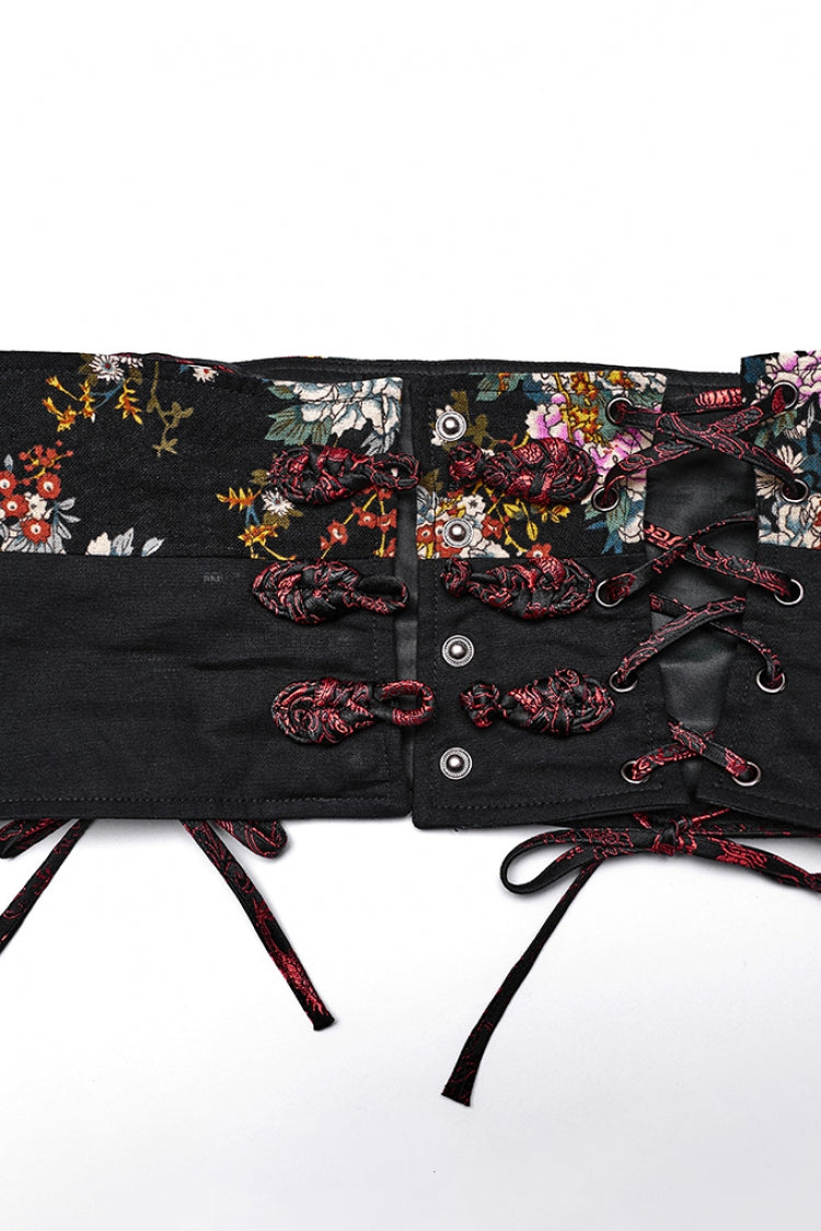 Black Long Sleeves Floral Print Ruffle Women's Gothic Lolita Kimono Dress Set