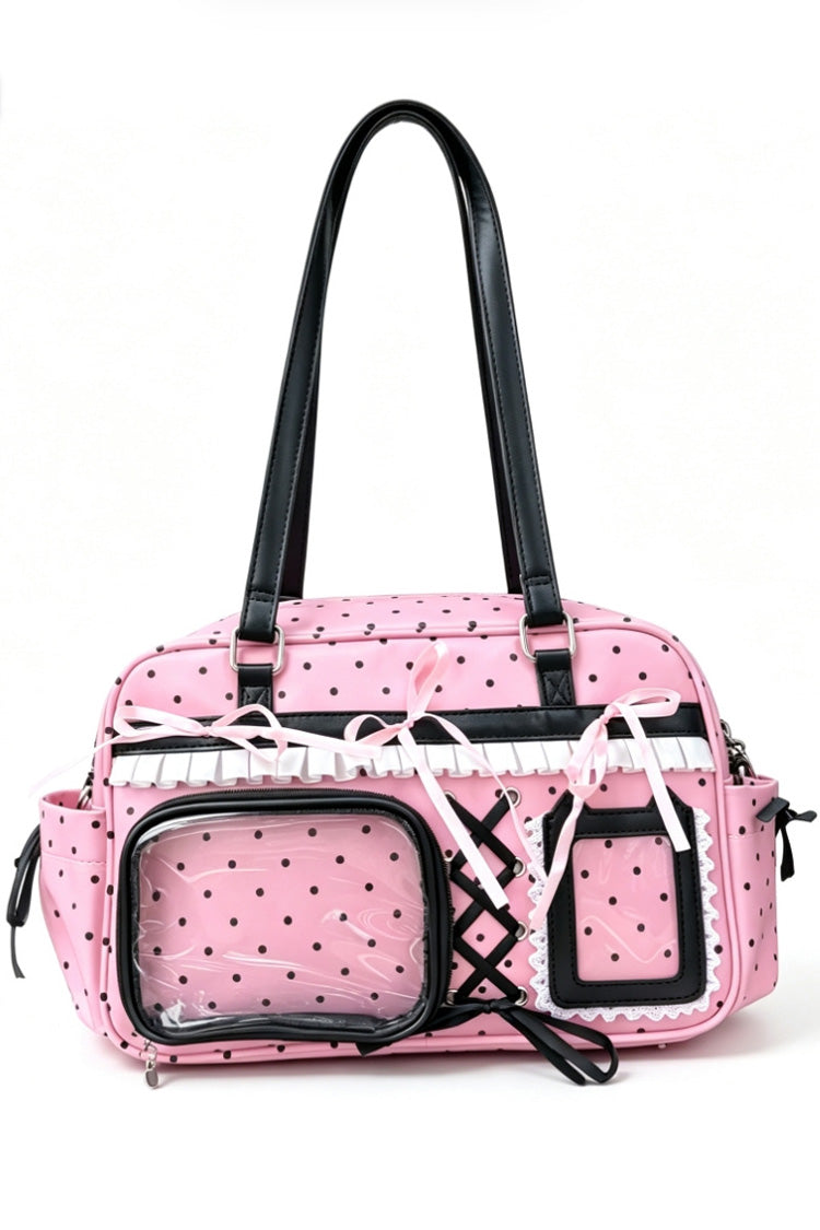 Polka Dot Ribbon Bow Lace-Up Large Capacity Sweet Lolita Ita Bag Shoulder Handbag