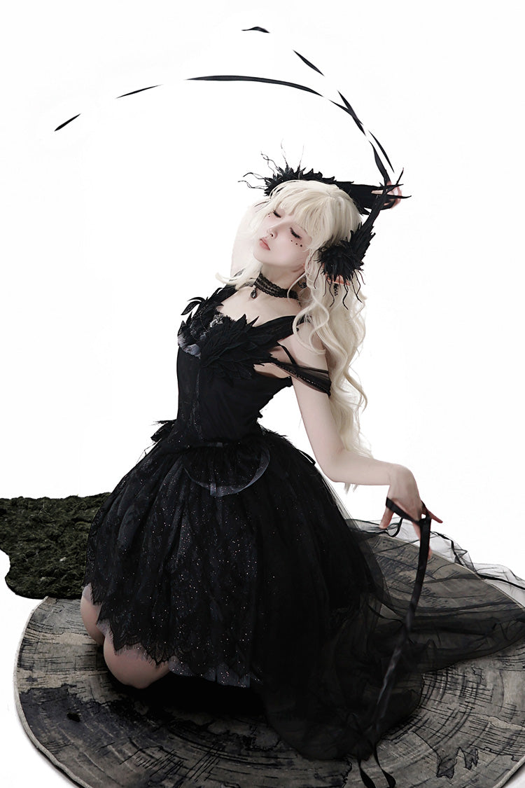 Black [Black Swan's Prayer] Sleeveless Ruffle Bowknot Gothic Ballet Lolita Jsk Dress