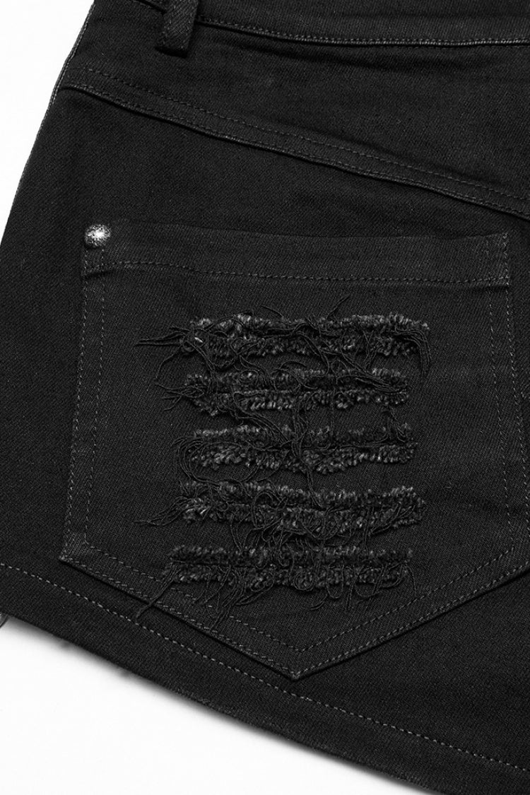 Black Stitching Mesh Distressed Women's Punk Shorts