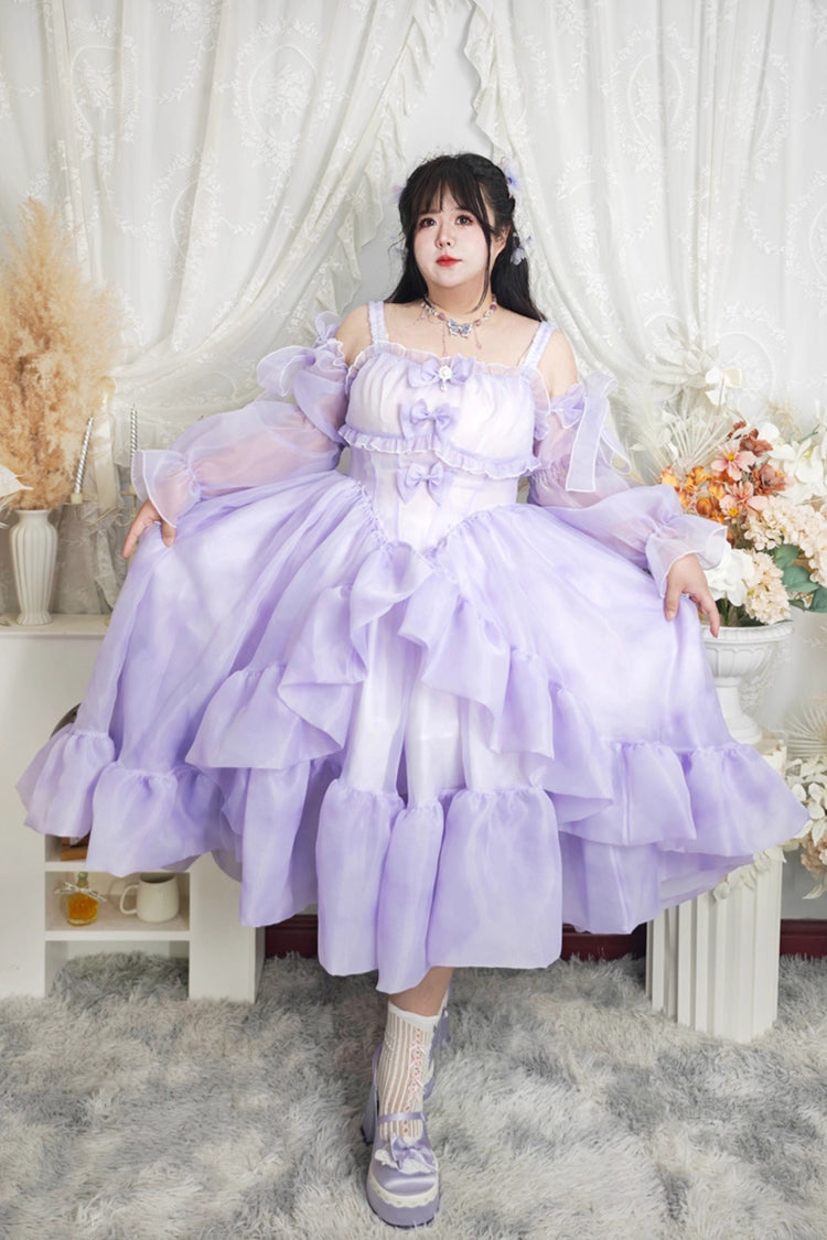 Purple [Fall Into The Purple Galaxy] Gradient Ruffle Cardigan Bowknot Sweet Plus Size Princess Lolita Jsk Dress