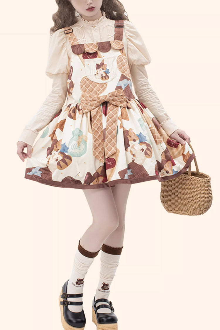 Multi-Color Sleeveless Muffin Kitten Print Bowknot Sweet Lolita Strap Dress