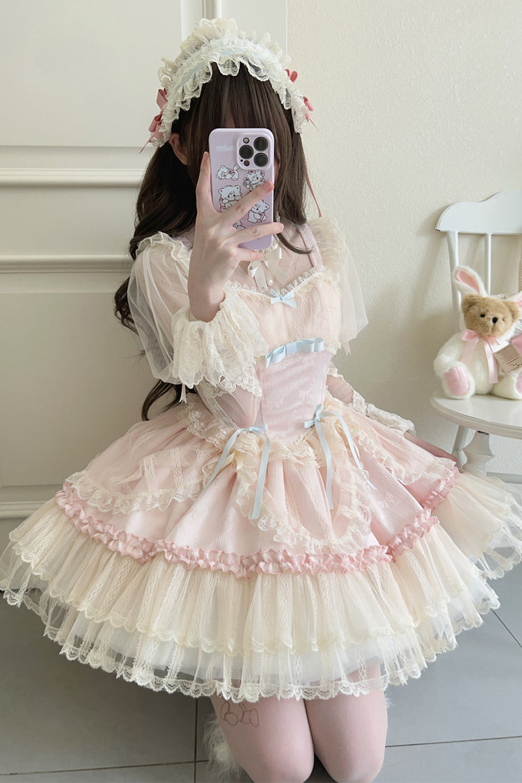 [Flower Season] Bowknot Lace Sweet Ballet Lolita Jsk Dress 4 Colors