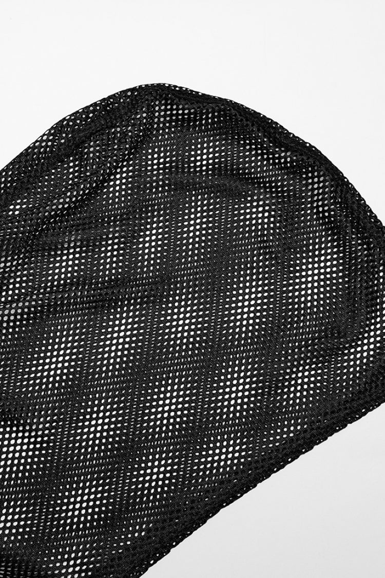 Black Sleeveless Irregular Hooded Mesh Eyelet Men's Punk Vest