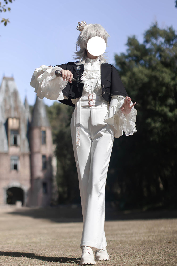 White [Day and Night Song] Long Sleeves Ruffle Ouji Gothic Lolita Skirt Pants