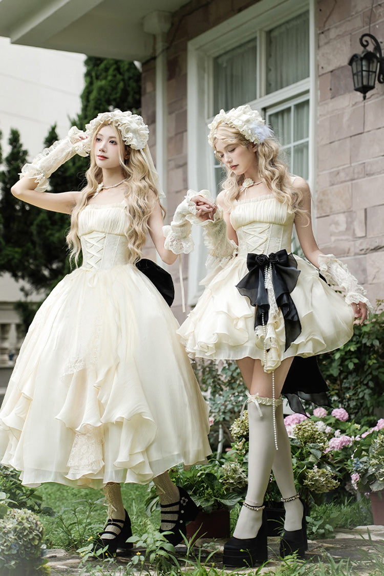 Ivory [Moonlight Variations] Robe Jsk Sweet Lolita sans manches à volants et lacets 