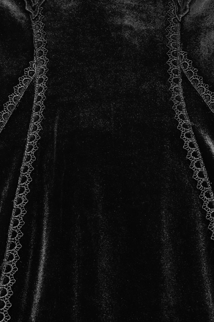 Black Long Sleeves Floral Embroidery Stitching Lace Women's Gothic Gown Dress