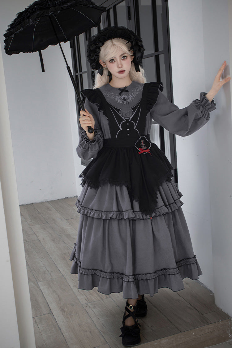 [Castle Night] Long Sleeves Ruffle Embroidery Gothic Lolita Dress 2 Colors