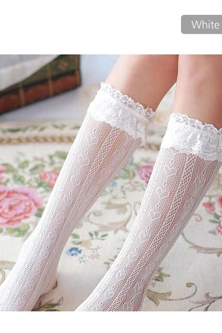 Love Heart Shape Lace Hollowed Out Middle Tube Lolita Socks