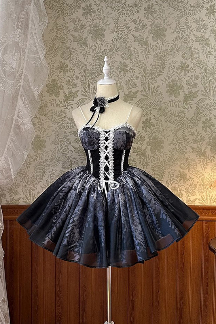 Black Sleeveless Ruffle Bowknot Gothic Princess Fish Bone Bridesmaid Lolita Jsk Dress