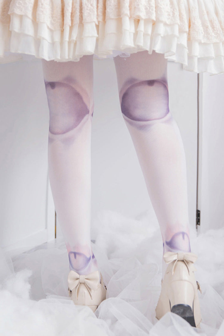 White Print Doll Sphere Patch Lolita Tights