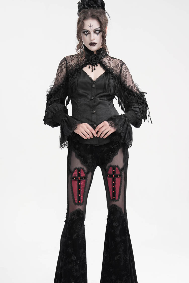 Black Long Sleeves Hollow Ripped Women's Gothic Blouse
