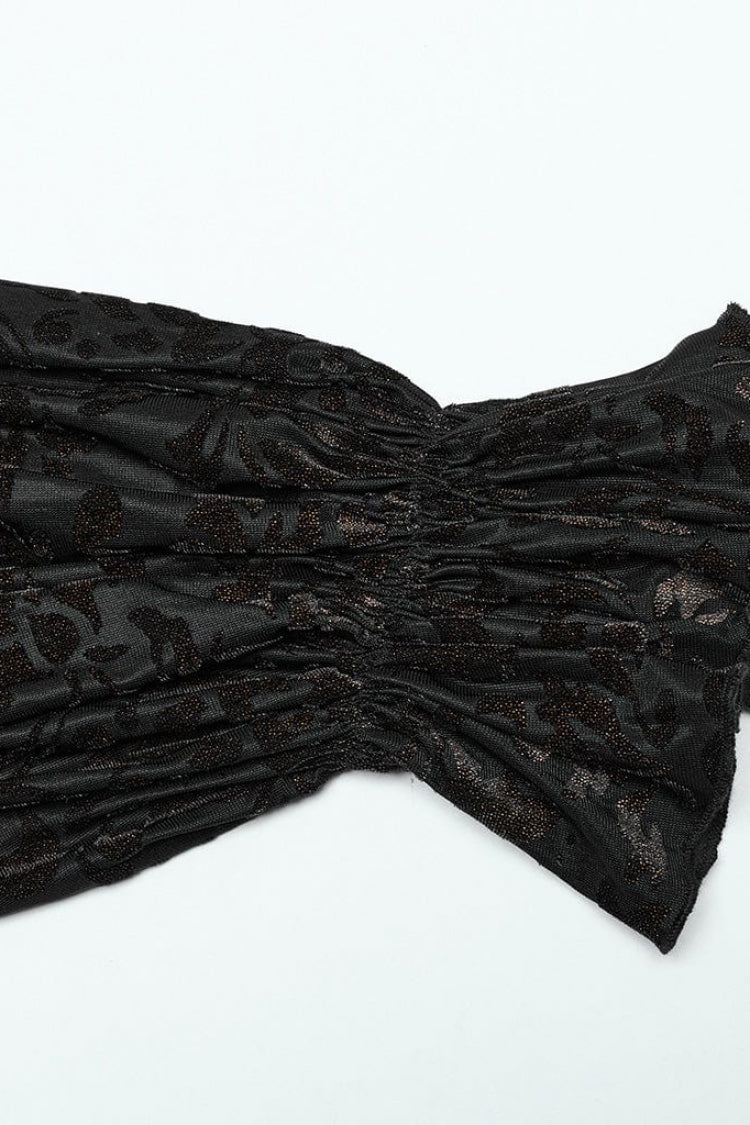 Black Lapel Collar Long Trumpet Sleeves Bronzing Pattern Print Mens Gothic Gorgeous Blouse