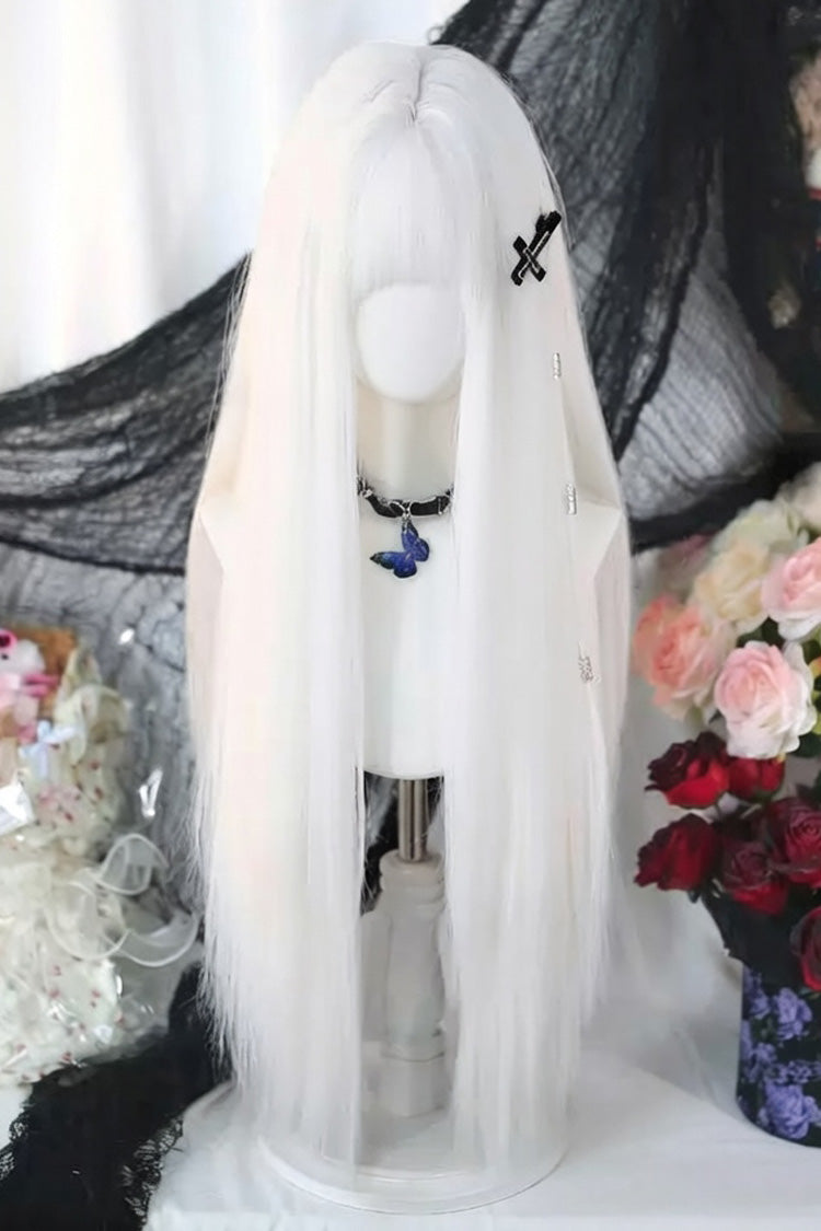 Perruque longue et droite Moonlight White Full Bang Sweet Lolita