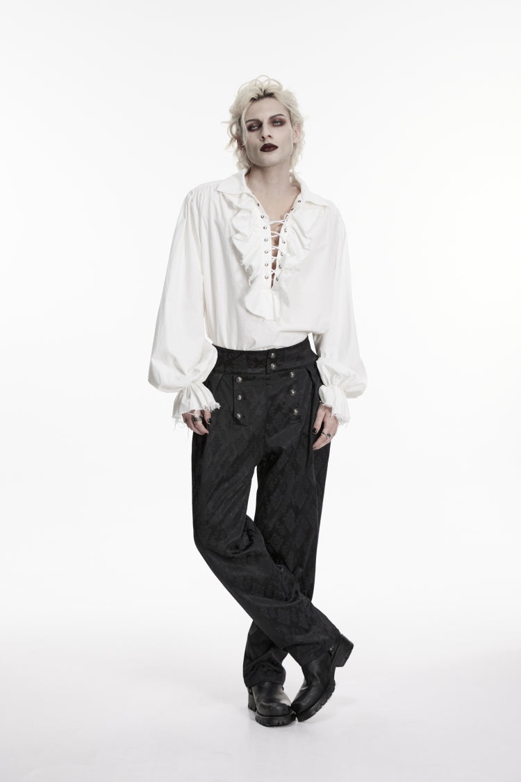 Chemise de ballet gothique luxueuse pour hommes et femmes, col à revers blanc, manches longues lanterne, à volants, à lacets, pour femmes et hommes
