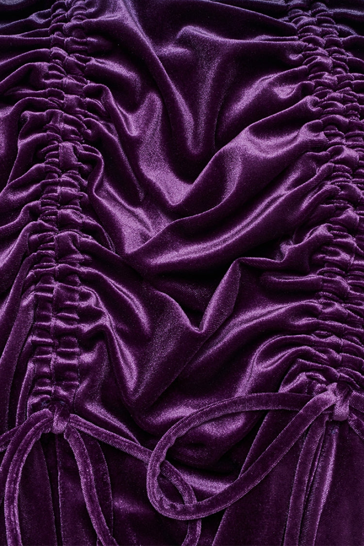 Black/Purple Drawstring Long Sleeves Gradient Women's Gothic Dress