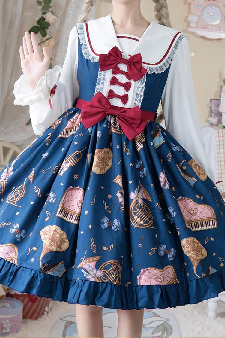 [Bärenband] Langärmliges Print Rüschen Schleife Spitze Süß Elegantes Prinzessin Lolita Kleid 3 Farben 