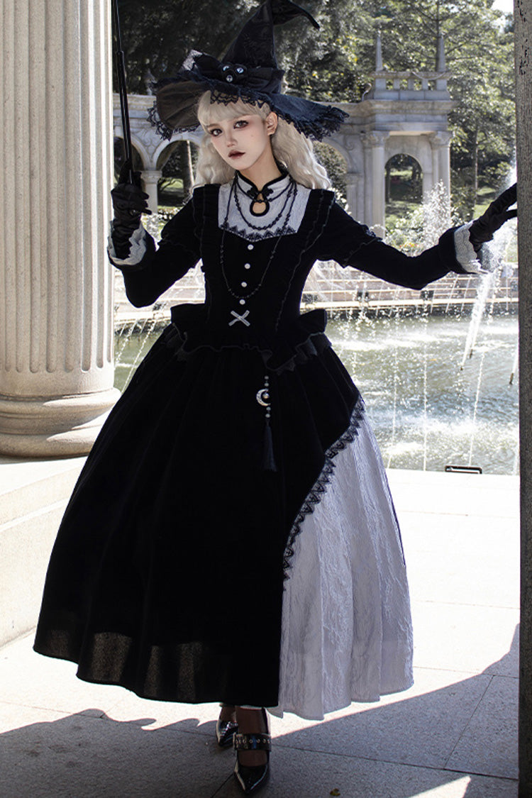 Black Witch Long Sleeves Ruffle Bowknot Stitching Lace Gothic Lolita L – LolitaInside
