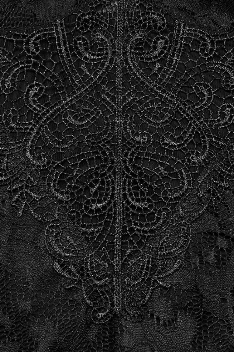 Black Sleeveless Plunging Split Hollow Embroidery Lace Women's Gothic Evening Slip Dress