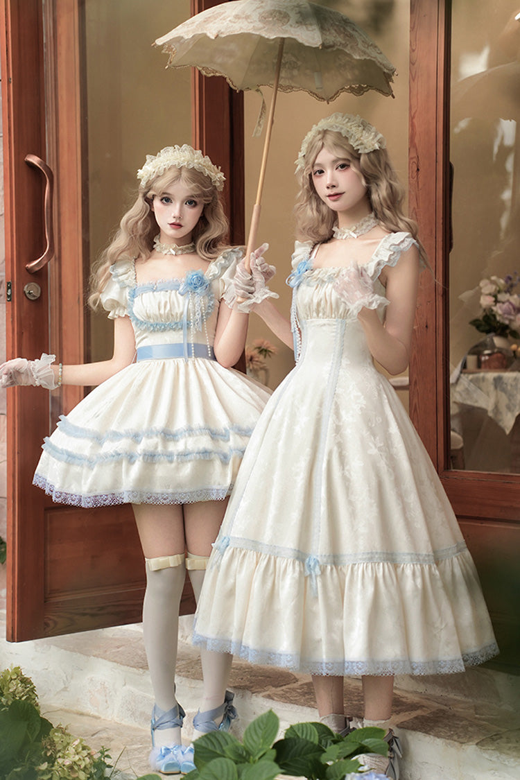 Ivory [Sea Salt Iced Tea] Square Collar Short Sleeves Ruffle Fishbone Sweet Lolita Short Dress