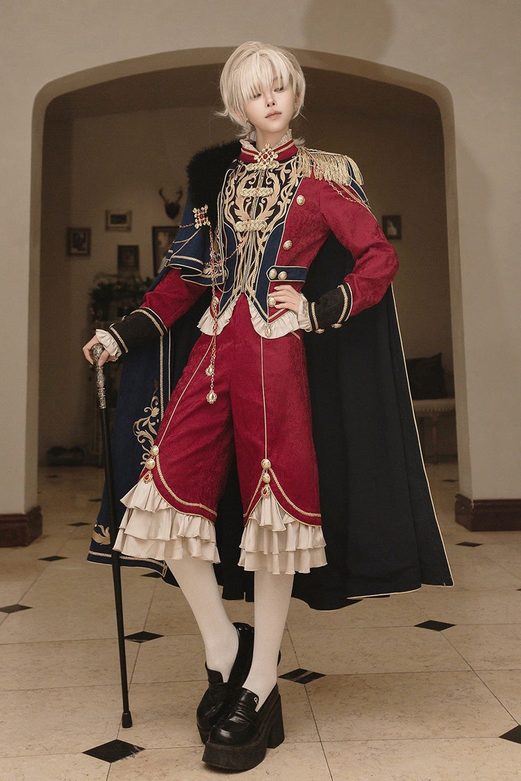 Red/Blue [Royal Glory] Stand Collar Long Sleeves Ruffled Embroidered Gothic Vintage Prince Palace Ouji Lolita Set
