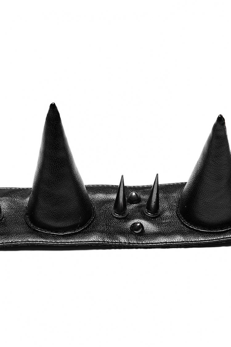 Black Cracked Leather Metal Nail Decoration Men's Steampunk Pointed Choker