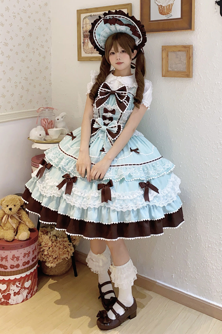 Mint Chocolate [Fondant Cake] Sleeveless Multi-Layered Ruffle Bowknot Lace Sweet Lolita Jsk Dress
