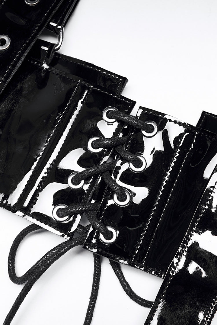 Black Adjustable Metal Buckle Detachable Faux Leather Women's Steampunk Belt